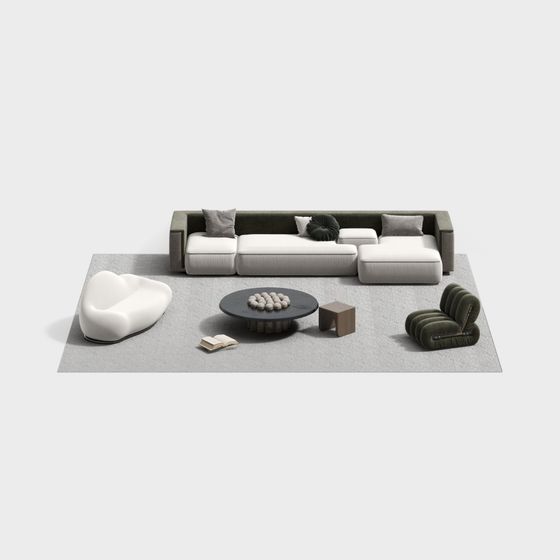 Stylish Low-Polygon Sofa Set 3D model