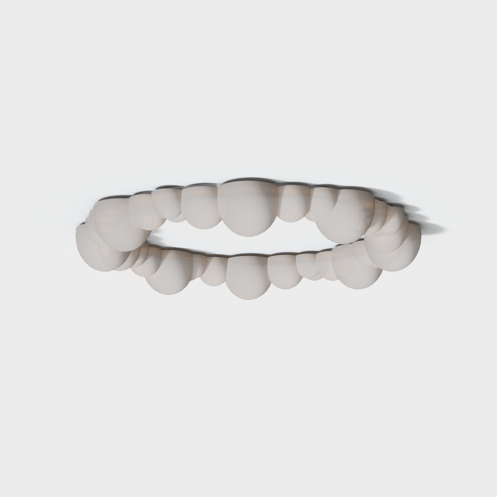 White circular ceiling light with rounded bulb shapes on white background
