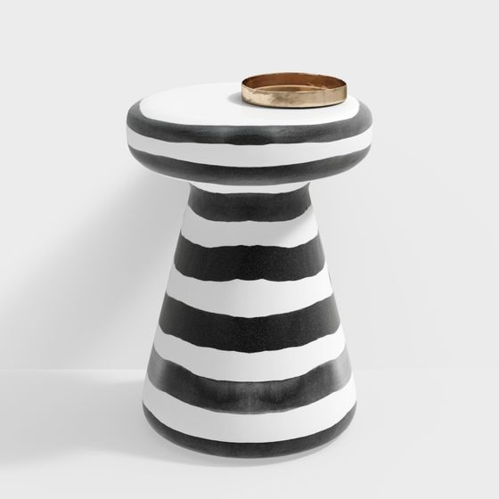 Elegant Black and White Striped Round Table 3D model