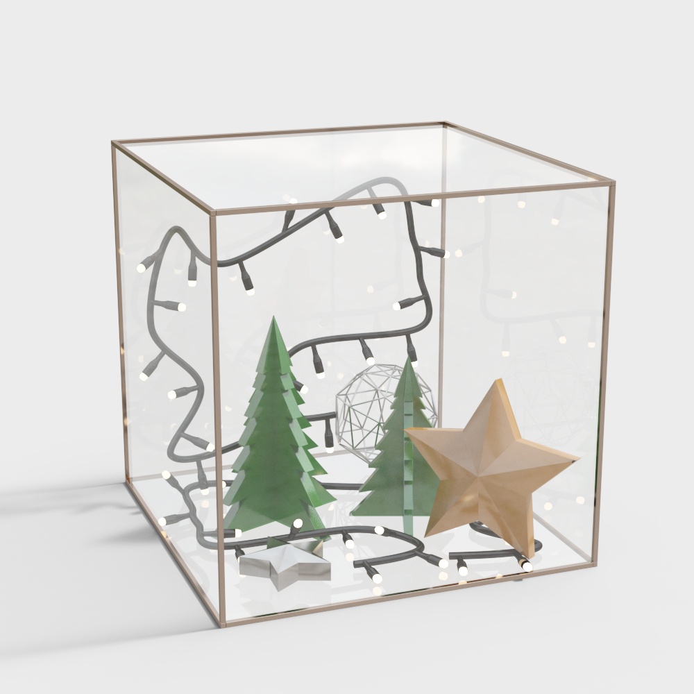 Festive Christmas Glass Cube 3D Model – Holiday Decor
