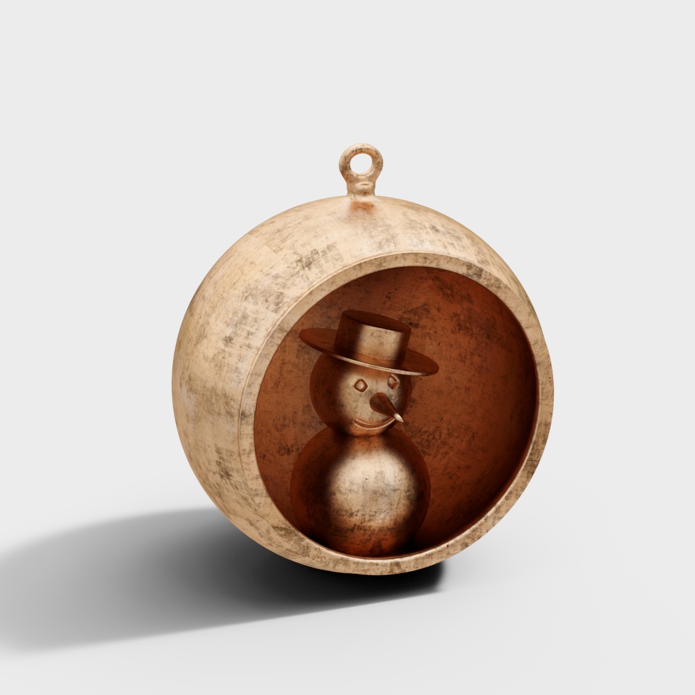 Charming Snowman Bell 3D Model – Copper Metallic Design
