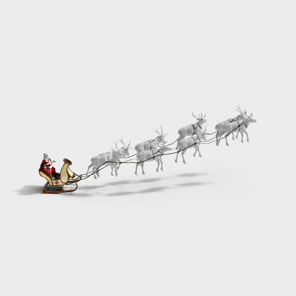 Santa Claus Sleigh and Reindeer 3D model