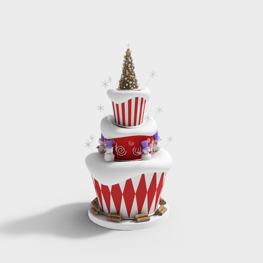 Festive Christmas Cake 3D Model – Low-Poly Holiday Design