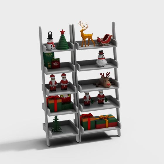Christmas Decor Bookshelf 3D model for Festive Spaces