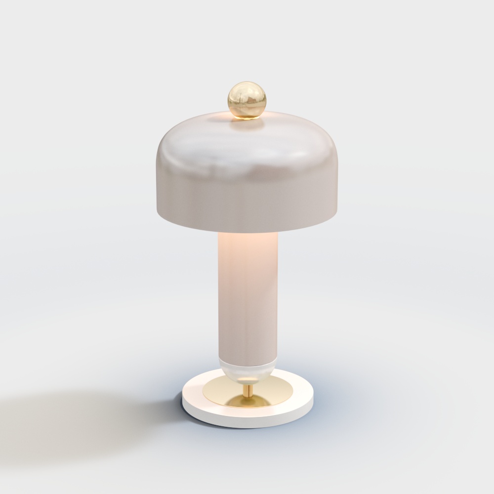 Elegant Minimalist Table Lamp 3D Model – Off-White & Gold