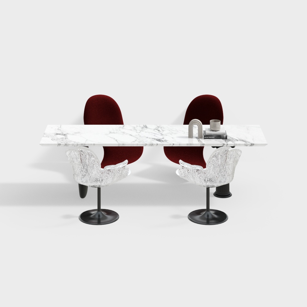 Marble Dining Table and Velvet Chair 3D Model – Low-Poly Design