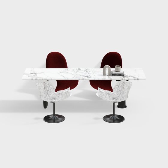 Marble Dining Table and Velvet Chair 3D model