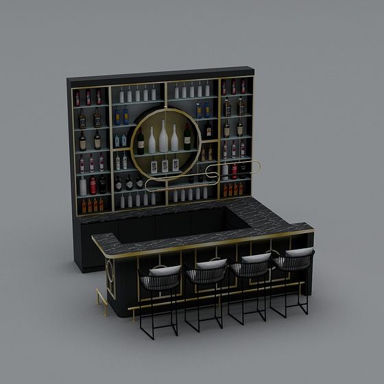 Stylish 3D Bar Counter Model for Modern Urban Settings