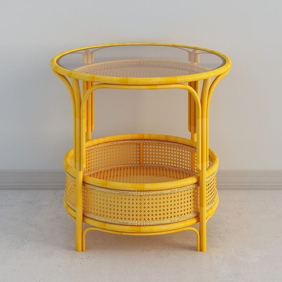 Charming Low-Poly Rattan Side Table 3D model