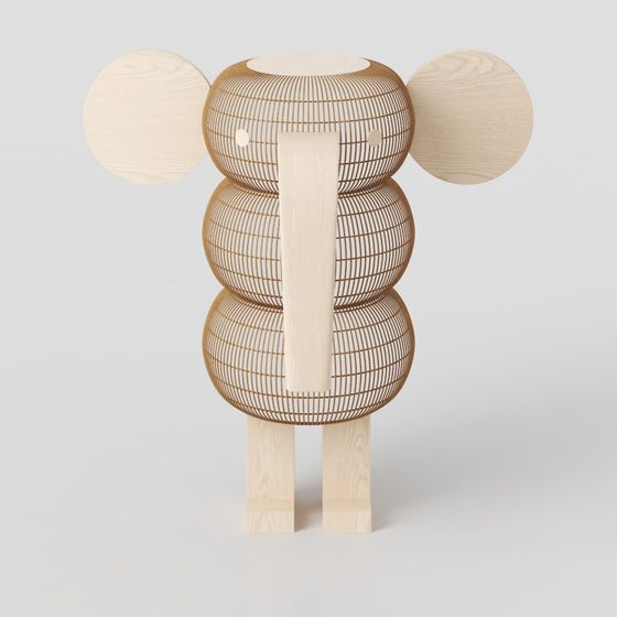 Wooden Elephant Low Poly 3D model