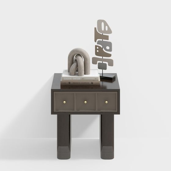 Window Side Table Poly Model Minimalist Low-Poly Side Table 3D Model – Black & Gold Detail