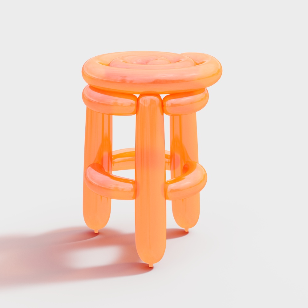 Futuristic Bubble Stool 3D Model – Translucent Orange Design