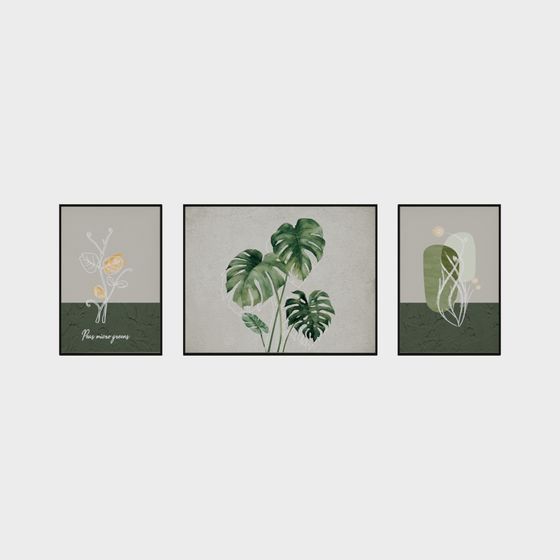 Botanical Art Triptych 3D model