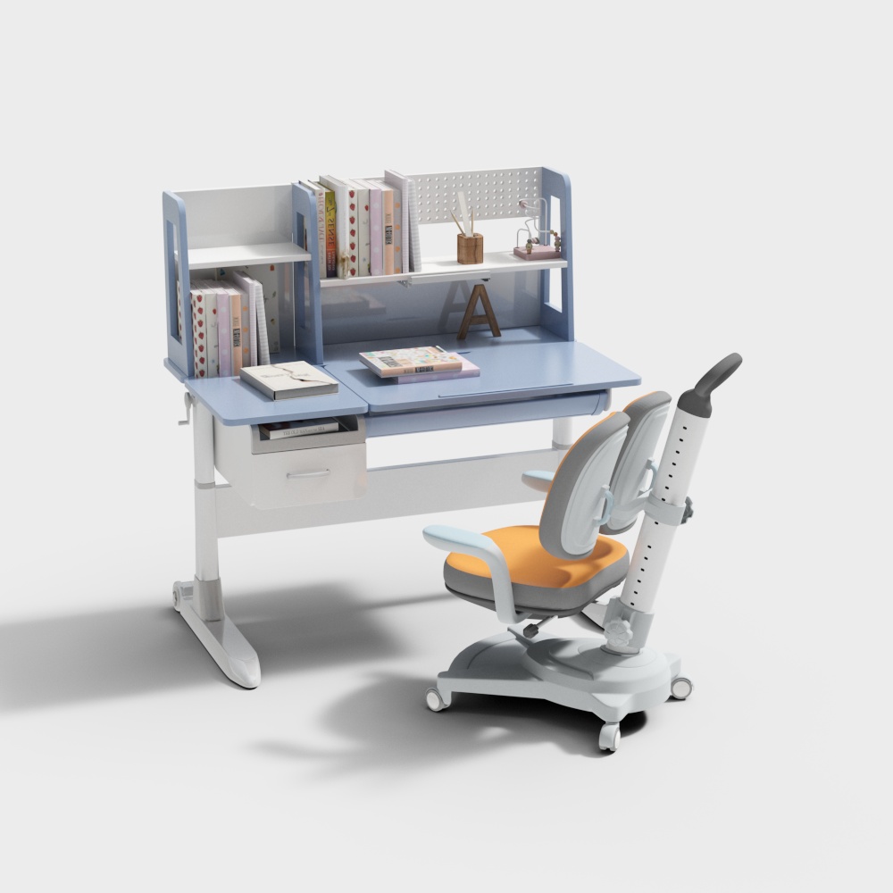Children's Study Desk and Chair 3D Model – Minimalist Design