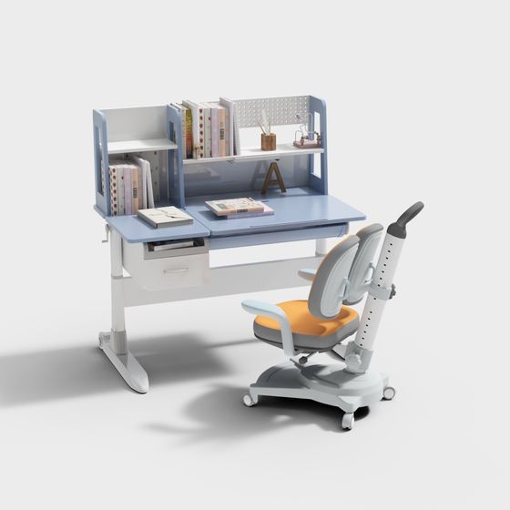 Minimalist Children's Study Desk and Chair 3D model