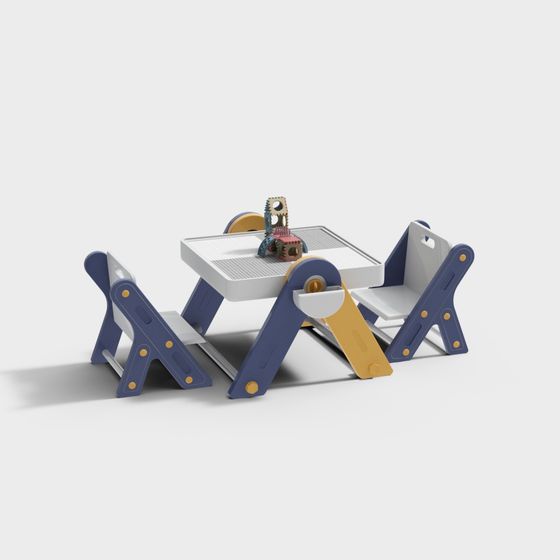 Foldable Dining Table and Chairs 3D model