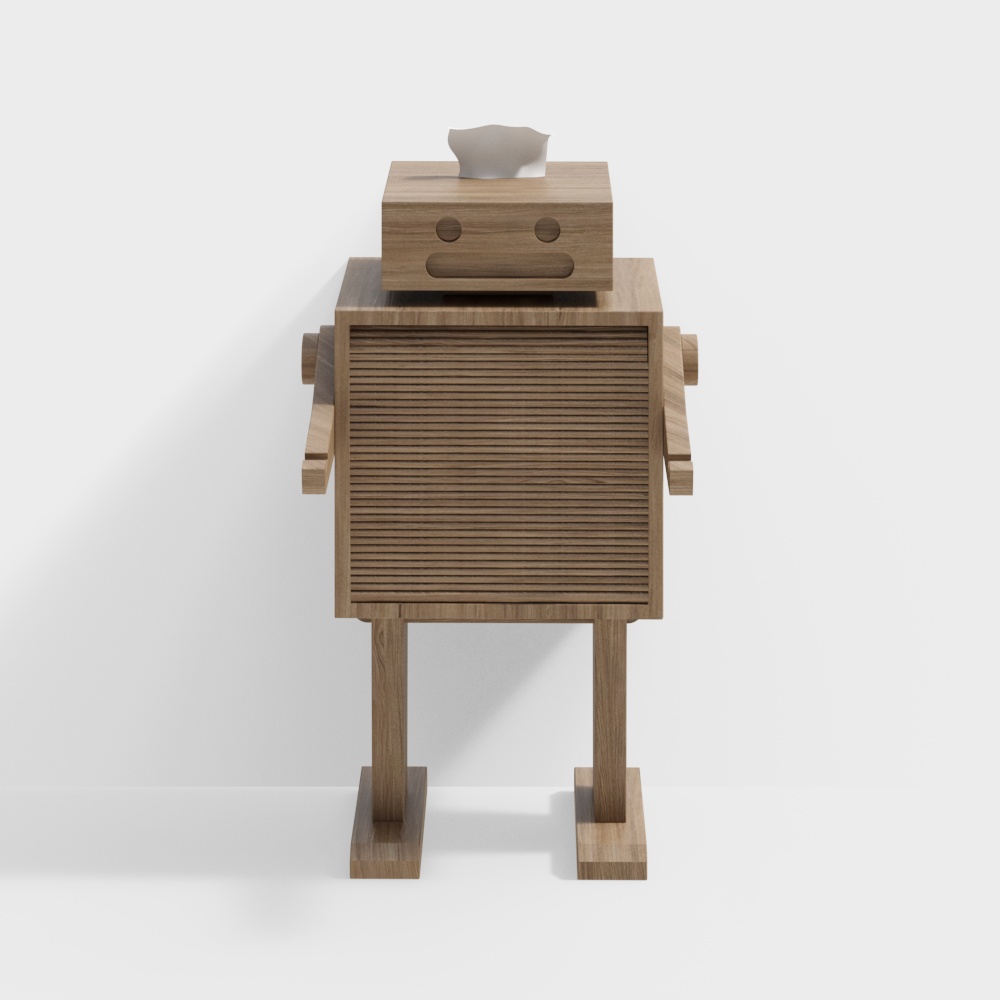 Woodie Wooden Robot 3D Model – Low-Poly Vintage Style
