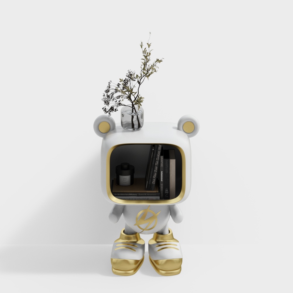 Futuristic Bear Robot Bookshelf 3D Model – Low-Poly Design