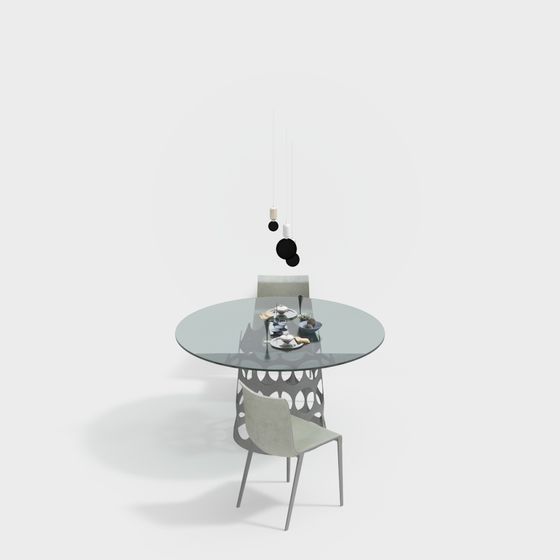 Stylish Round Table and Chairs 3D model
