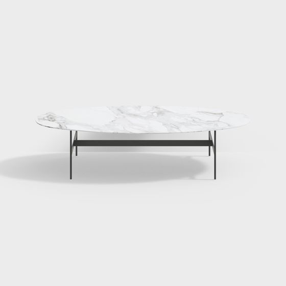 Sleek Marble Coffee Table 3D Model – Oval Top Design