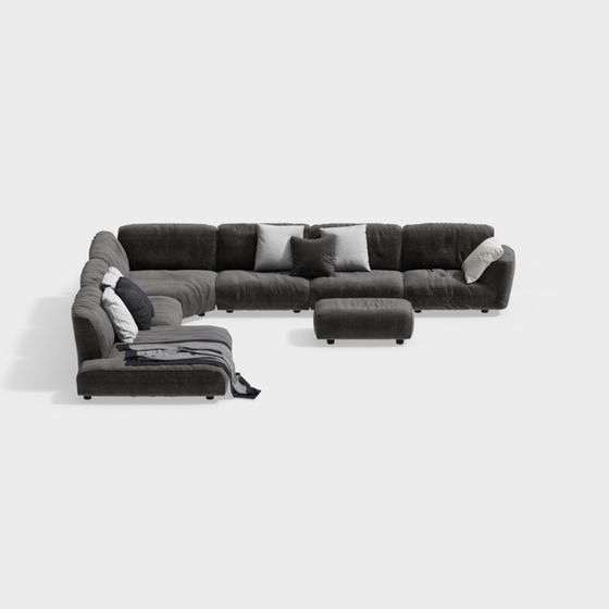 Black L-Shape Sofa Combination 3D Model for Modern Spaces