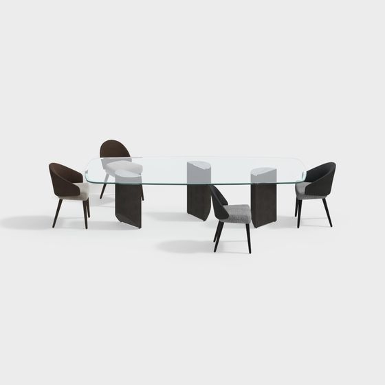 Stylish Glass Dining Table and Chairs Set 3D model