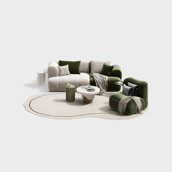 Stylish Low-Poly Sofa Set 3D model for Modern Interiors