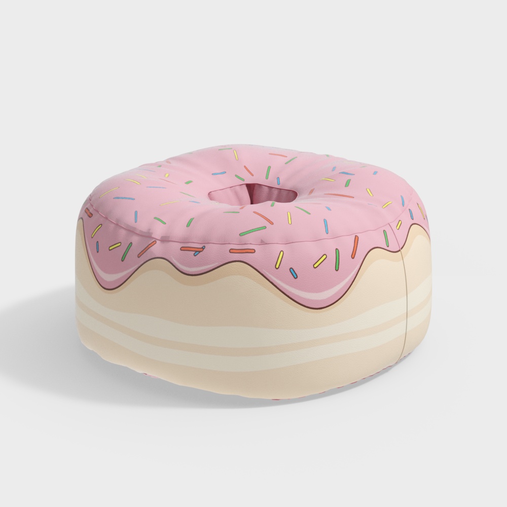 Delightful Donut-Shaped Cushion 3D Model – Playful Pink Design
