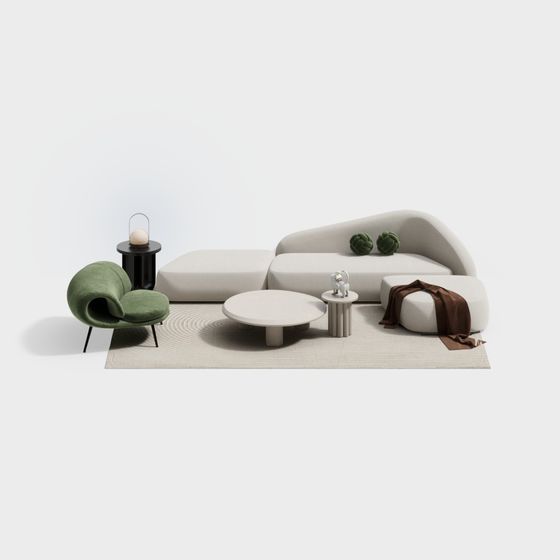 Modern Green Sofa Coffee Table Set 3D Model for Memberships