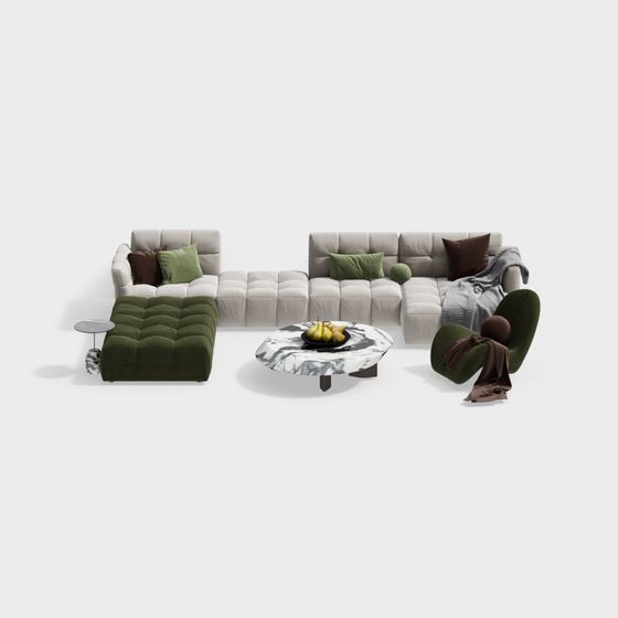 Versatile Low Poly Sofa Set 3D model for Modern Spaces