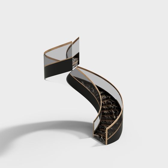 Elegant Curved Marble and Metal Staircase 3D model