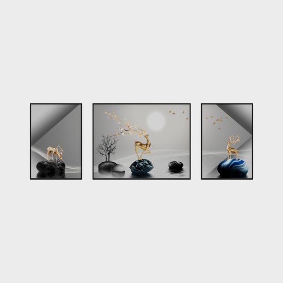 Golden Deer Triptych 3D model
