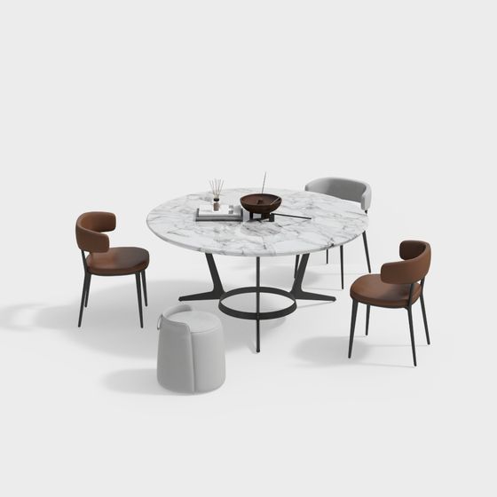 Modern Round Table and Chair Set 3D model