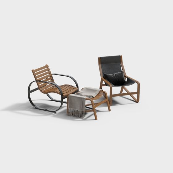 Wooden Lounge Chair Set 3D Model