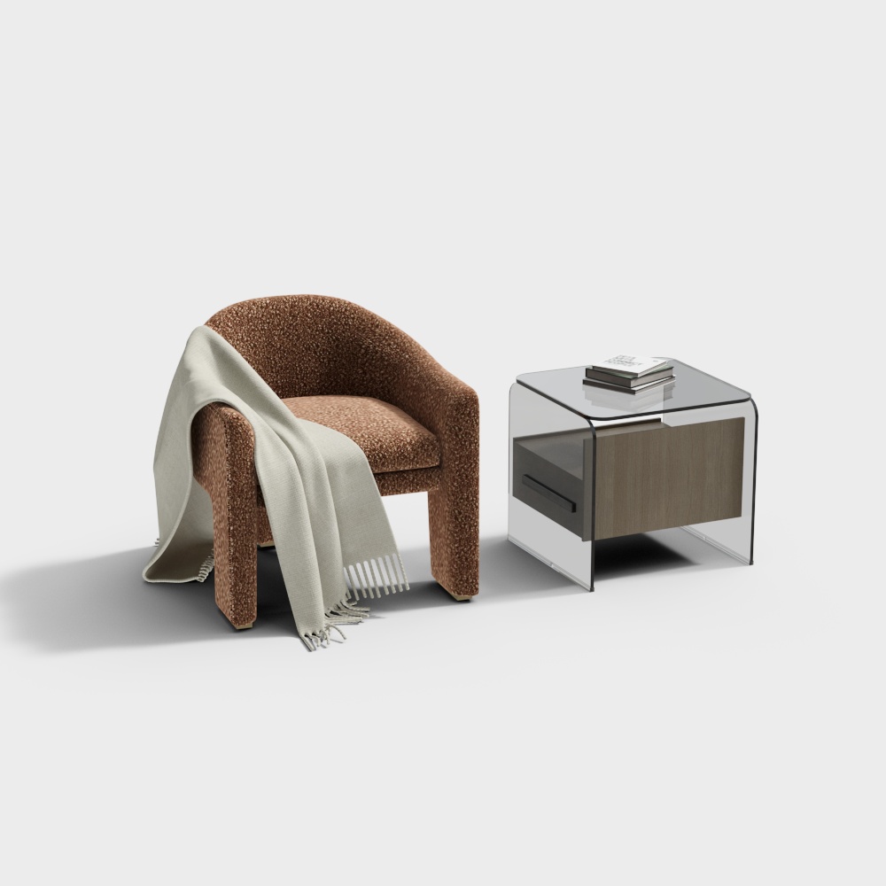 Elegant Modern Furniture Set 3D Model – Upholstered Armchair & Side Table