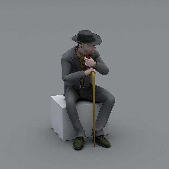 Low Poly Style Character 3D Model on White Cube