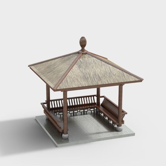 Oriental-Inspired Low-Poly Pavilion 3D model