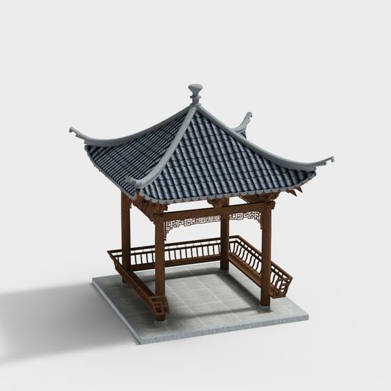 Elegant Oriental Pavilion 3D Model