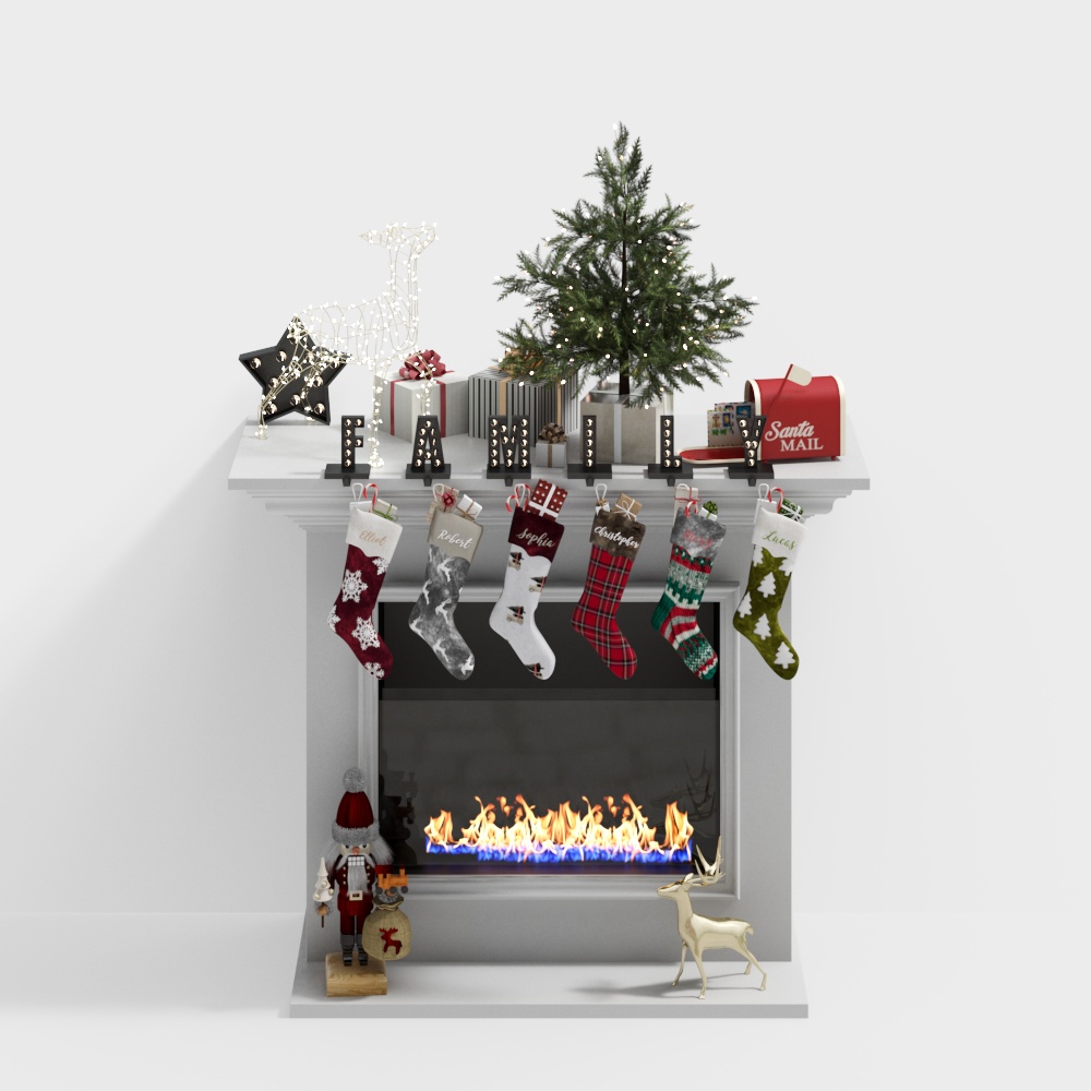 Enchanting Christmas Fireplace 3D Model – Festive Decor
