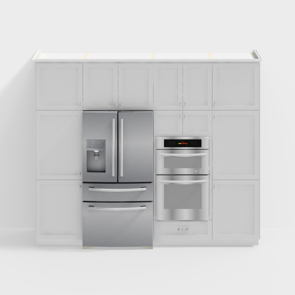 Elegant Kitchen Cabinet Set 3D Model – Modern White Design