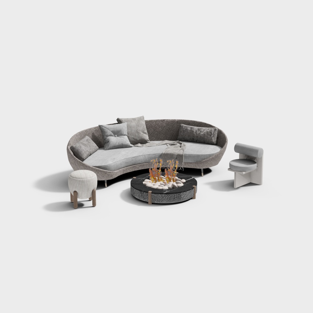 Cozy Retreat 3D Model – Low-Poly Sofa & Stone Table