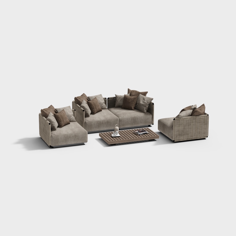 Stylish Low-Poly Sofa Set 3D Model – Modern Interior