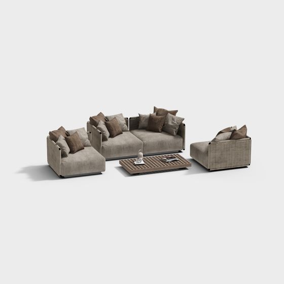 Stylish Low-Poly Sofa Set 3D Model for Modern Interiors