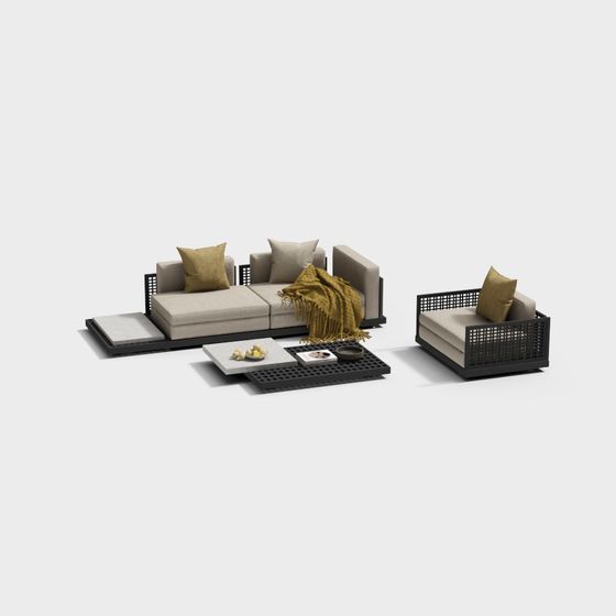 Elegant Low-Poly Sofa Set 3D model
