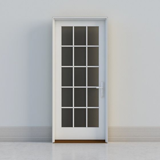 Elegant Glass-Frame White Door 3D model