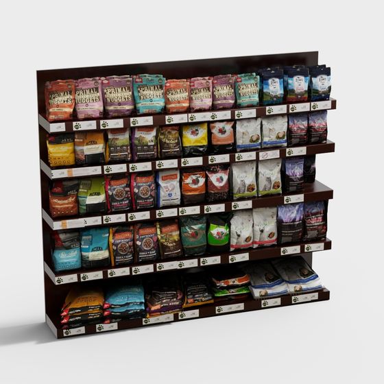 Colorful Pet Food Shelf 3D Model for Creative Projects