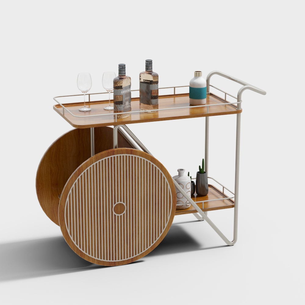 Minimalist Bar Cart 3D Model – Wood and Metal Frame