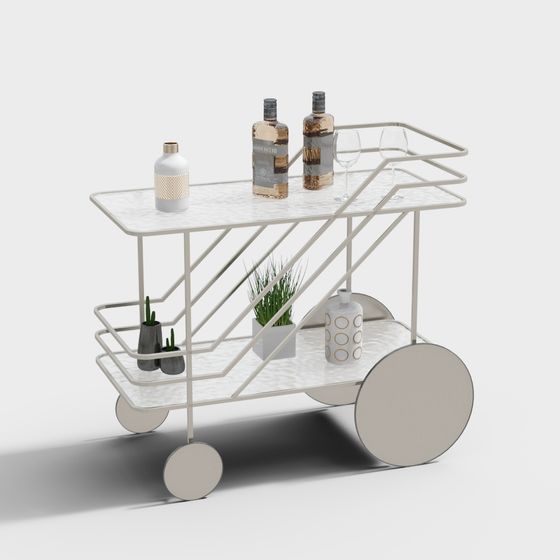 Streamlined Bar Cart 3D model for Modern Interiors