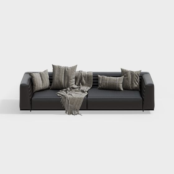 I-Shape Black Modern Sofa 3D Model