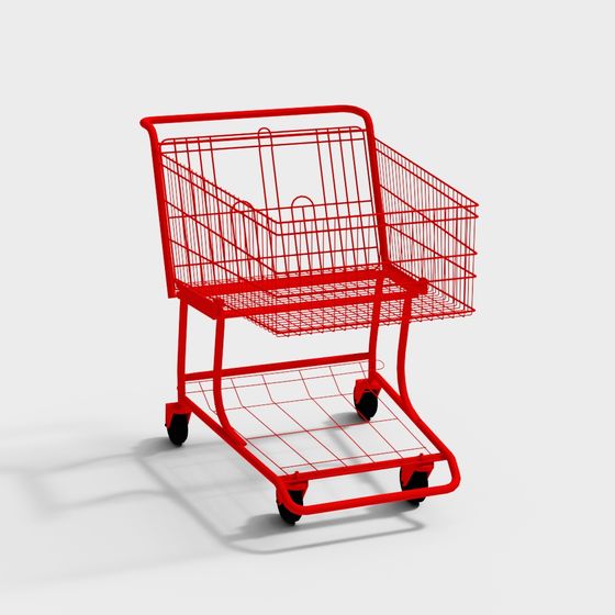 Vibrant Red Shopping Cart 3D model